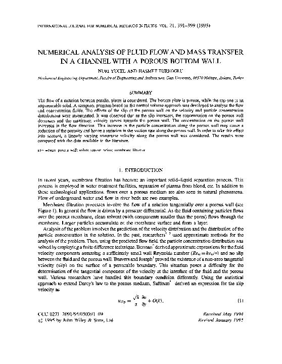 (PDF) Numerical analysis of fluid flow and mass transfer in a channel ...