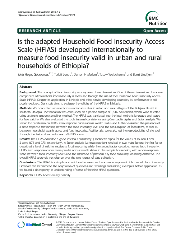 (PDF) Is the adapted Household Food Insecurity Access Scale (HFIAS ...
