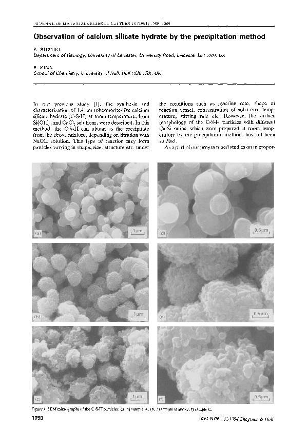 (PDF) Observation of calcium silicate hydrate by the precipitation method