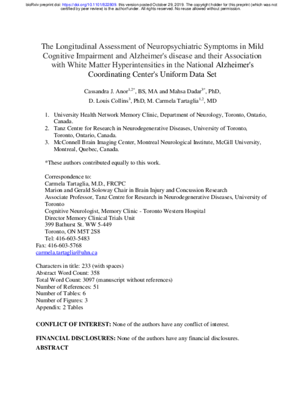 (PDF) The Longitudinal Assessment of Neuropsychiatric Symptoms in Mild ...