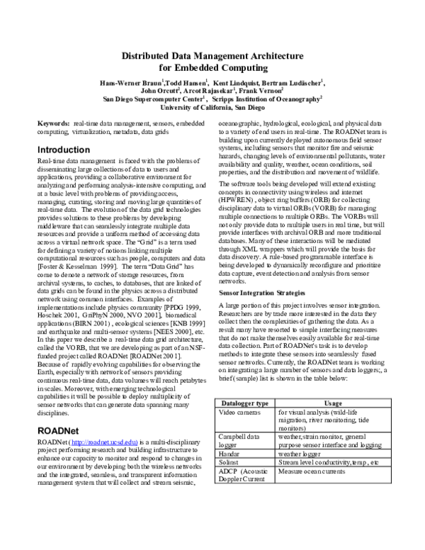 (PDF) Distributed Data Management Architecture for Embedded Computing