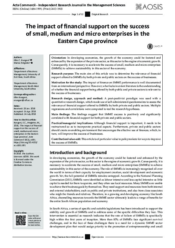 (PDF) The impact of financial support on the success of small, medium ...