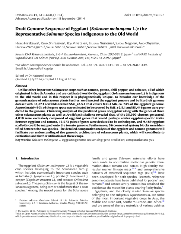 (PDF) Draft genome sequence of eggplant (Solanum melongena L.): the ...