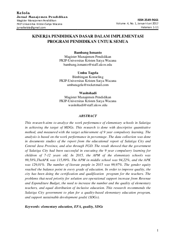 (PDF) Kinerja Pendidikan Dasar Dalam Implementasi Program Pendidikan ...