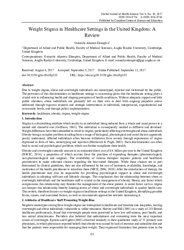 (PDF) Weight Stigma in Healthcare Settings in the United Kingdom: A Review