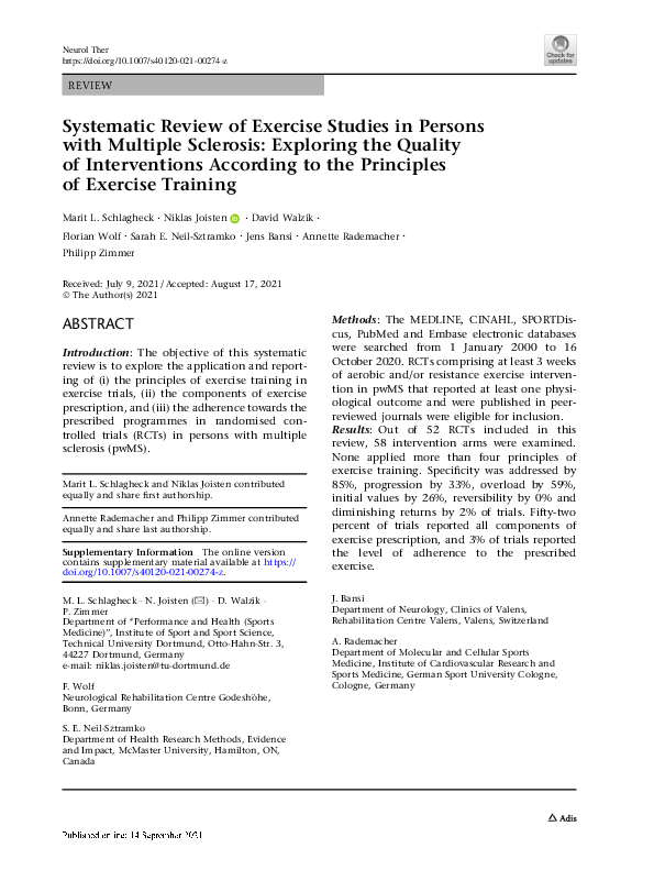 (PDF) Systematic Review of Exercise Studies in Persons with Multiple ...