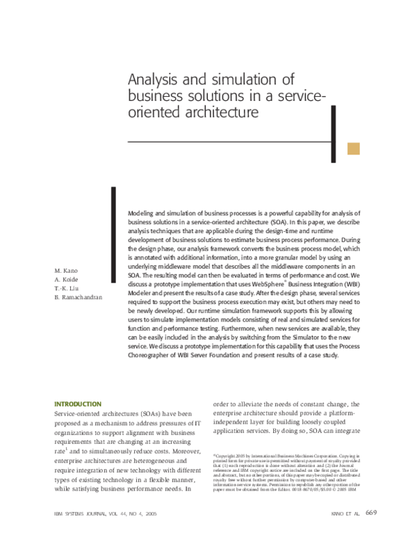 (PDF) Analysis and simulation of business solutions in a service ...
