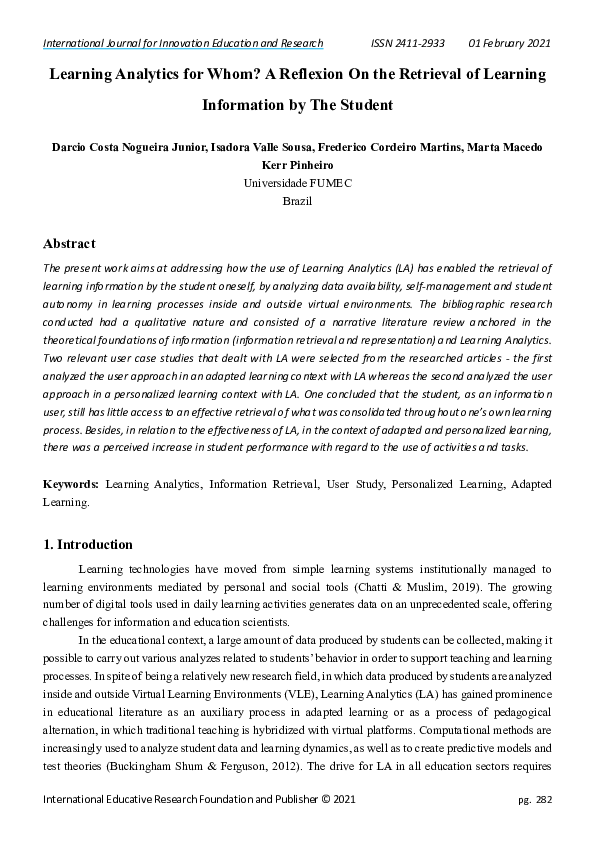 (PDF) Learning Analytics for Whom? A Reflexion on the Retrieval of ...