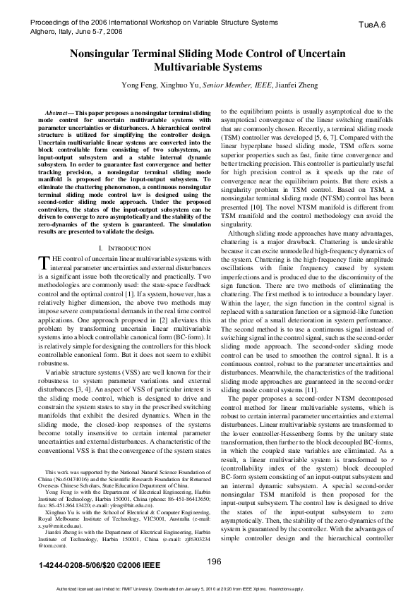 (PDF) Nonsingular terminal sliding mode control of uncertain ...