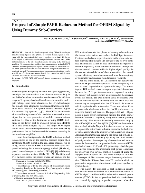 (PDF) Proposal of Simple PAPR Reduction Method for OFDM Signal by Using ...