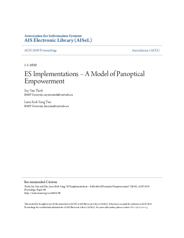 (PDF) ES Implementations: A Model of Panoptical Empowerment