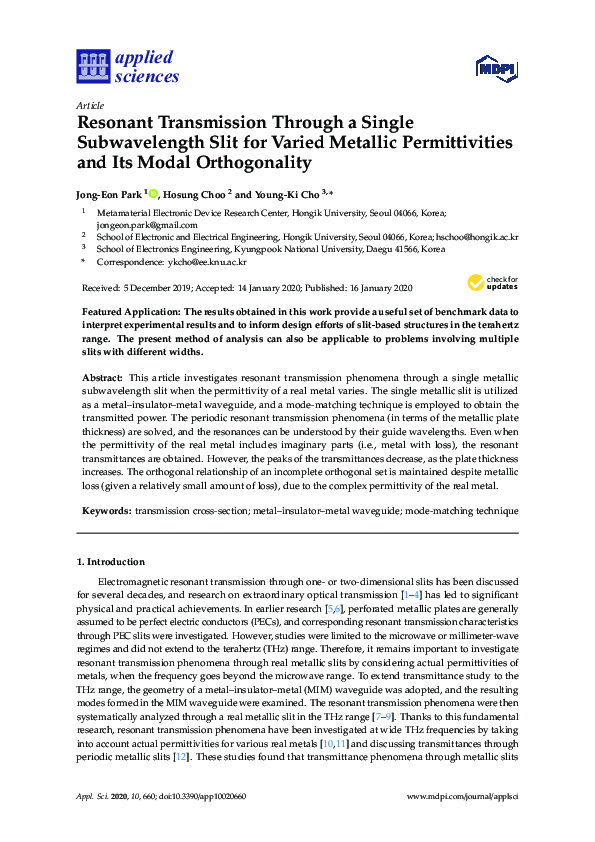 (PDF) Resonant Transmission Through a Single Subwavelength Slit for ...