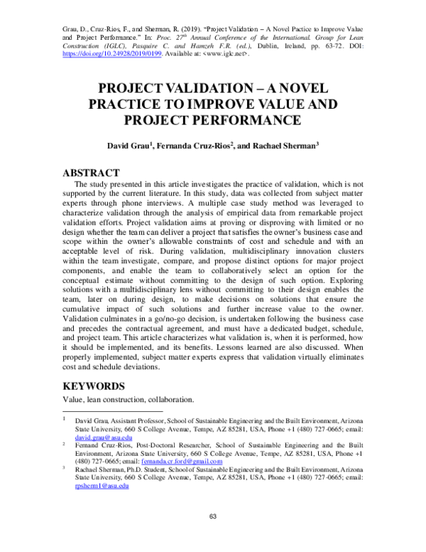 (PDF) Project Validation – a Novel Practice to Improve Value and ...