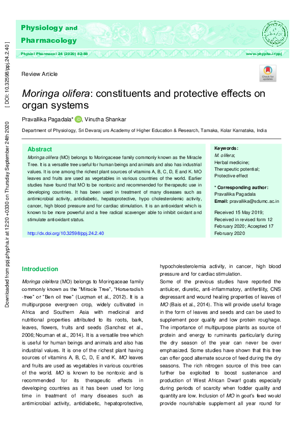 (PDF) Moringa olifera: constituents and protective effects on organ systems