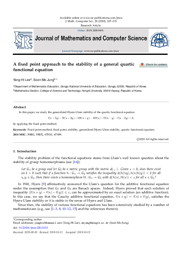 (PDF) A fixed point approach to the stability of a general quartic ...