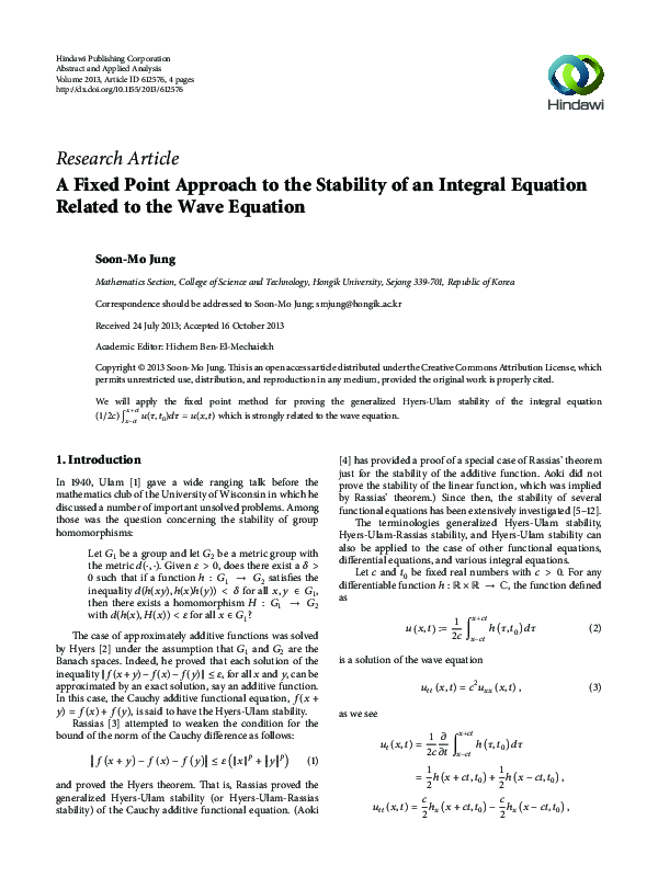 (PDF) A Fixed Point Approach to the Stability of an Integral Equation ...