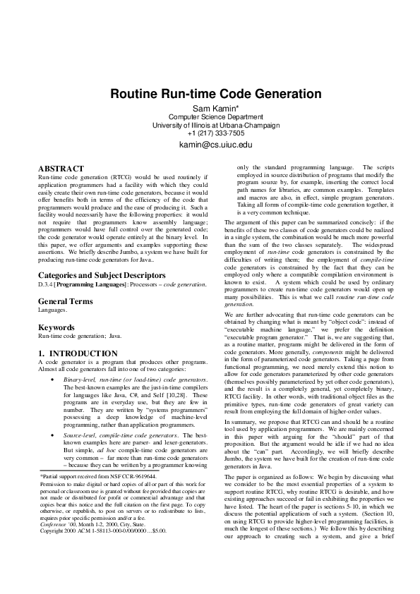 (PDF) Routine run-time code generation