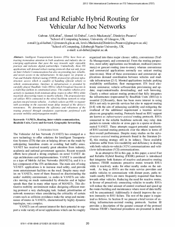 (PDF) Fast and Reliable Hybrid routing for Vehicular Ad hoc Networks