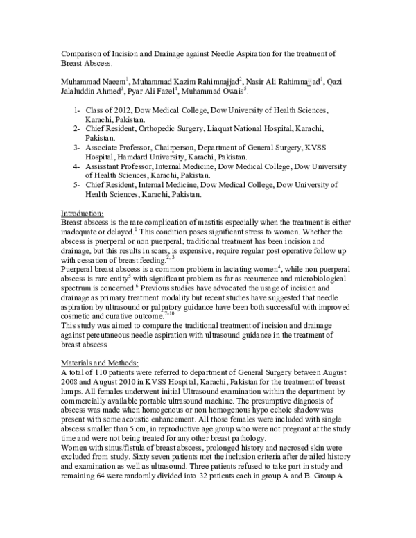 (PDF) Comparison of incision and drainage against needle aspiration for