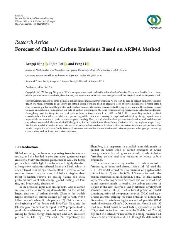 (PDF) Forecast of China’s Carbon Emissions Based on ARIMA Method