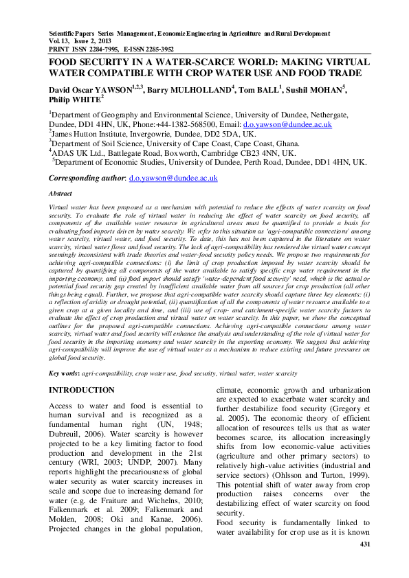 (PDF) Food security in a water-scarce world: making virtual water ...
