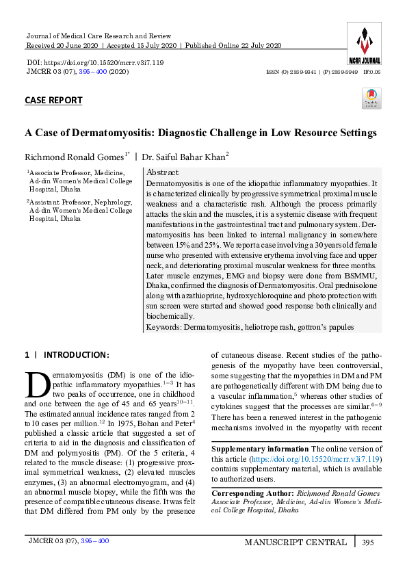 (PDF) A Case of Dermatomyositis: Diagnostic Challenge in Low Resource ...
