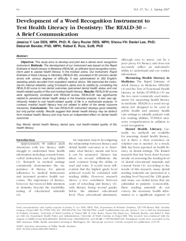 (PDF) Development of a Word Recognition Instrument to Test Health ...