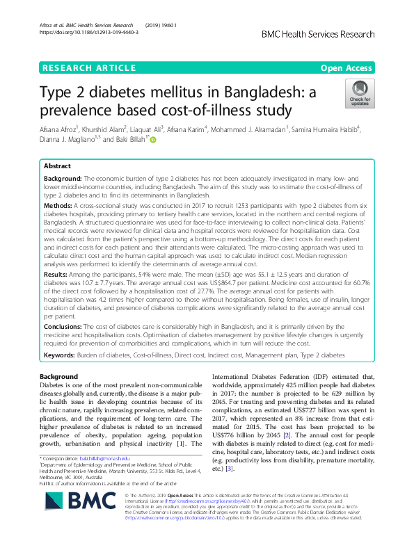 (PDF) Type 2 diabetes mellitus in Bangladesh a prevalence based cost