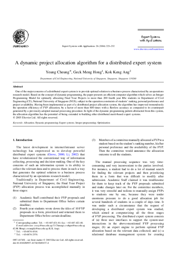 (PDF) A dynamic project allocation algorithm for a distributed expert ...