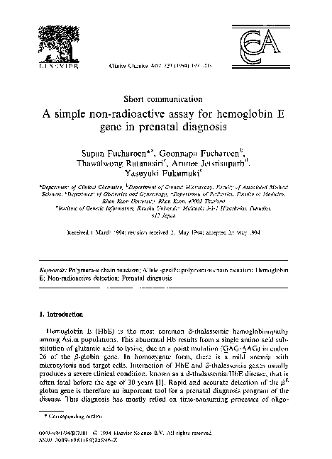 (PDF) A simple non-radioactive assay for hemoglobin E gene in prenatal ...