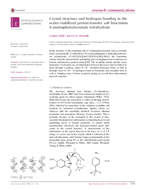 (PDF) Crystal structure and hydrogen bonding in the water-stabilized ...