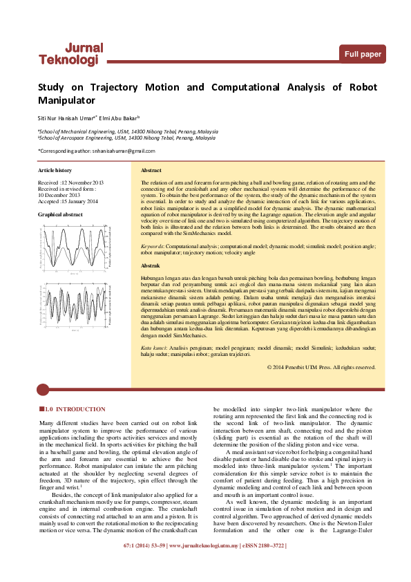 (PDF) Study on Trajectory Motion and Computational Analysis of Robot ...