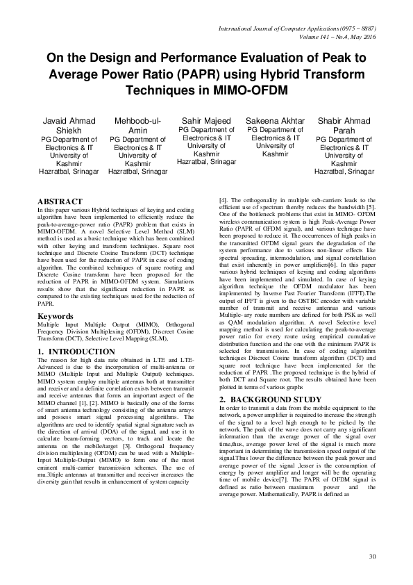 (PDF) On the Design and Performance Evaluation of Peak to Average Power ...