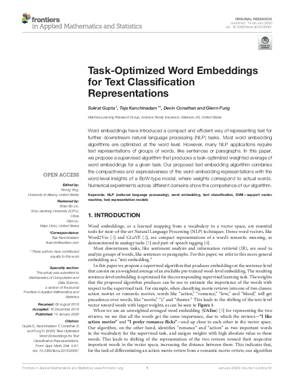 (PDF) Task-Optimized Word Embeddings for Text Classification ...