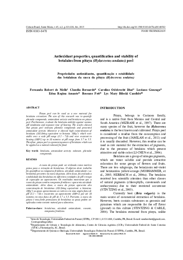 (PDF) Antioxidant properties, quantification and stability of betalains ...