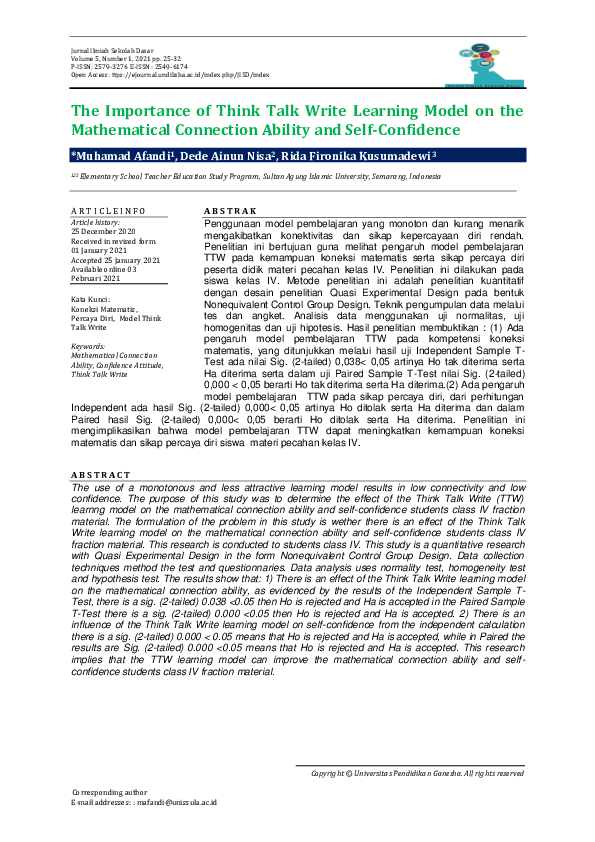 (PDF) The Importance of Think Talk Write Learning Model on the ...