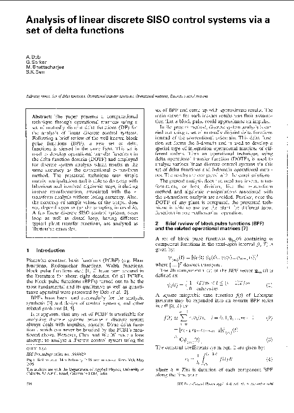 (PDF) Analysis of linear discrete SISO control systems via a set of ...