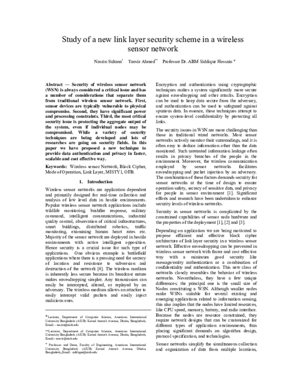(PDF) Study of a new link layer security scheme in a wireless sensor ...