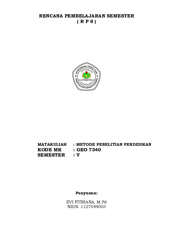 (PDF) RENCANA PEMBELAJARAN SEMESTER ( R P S ) MATAKULIAH : METODE ...