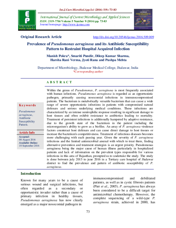 (PDF) Prevalence of Pseudomonas aeruginosa and its Antibiotic ...