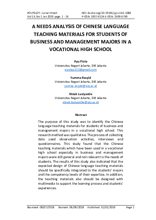 (PDF) A Needs Analysis of Chineses Language Teaching Materials in ...