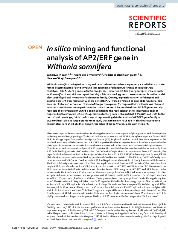 (PDF) In silico mining and functional analysis of AP2/ERF gene in ...