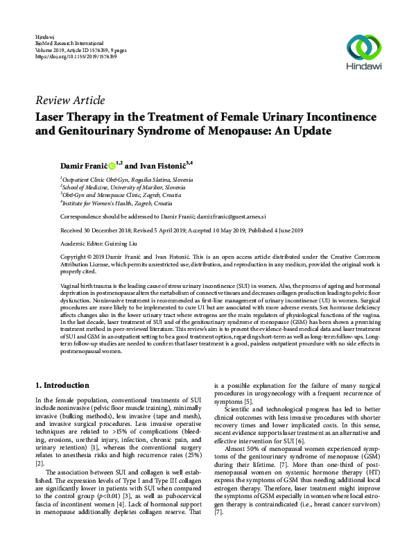 (PDF) Laser Therapy in the Treatment of Female Urinary Incontinence and ...