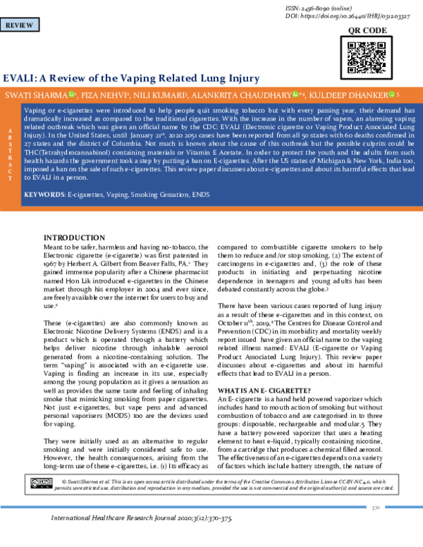 (PDF) EVALI: A Review of the Vaping Related Lung Injury