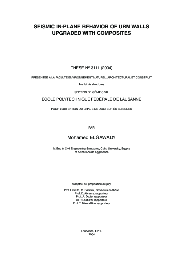 (PDF) Seismic in-plane behavior of URM walls upgraded with composites ...