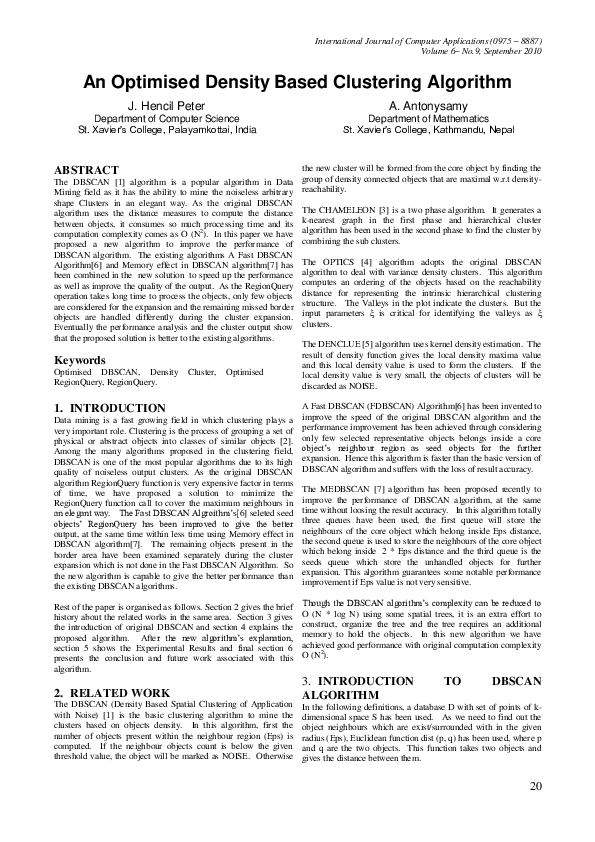 (PDF) An Optimised Density Based Clustering Algorithm