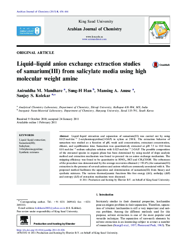 (PDF) Liquid-liquid anion exchange extraction studies of samarium(III ...