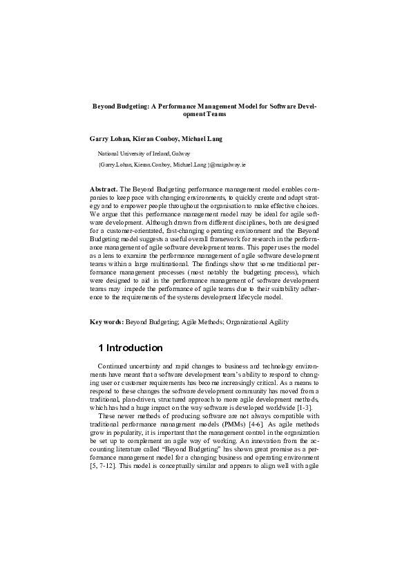 (PDF) Beyond budgeting: A performance management model for software ...