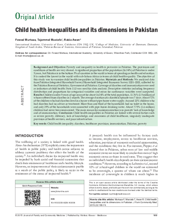 (PDF) Child health inequalities and its dimensions in Pakistan