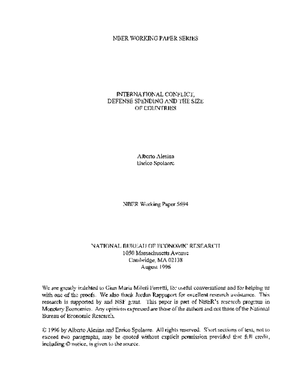 International Conflict, Defense Spending and the Size of Countries